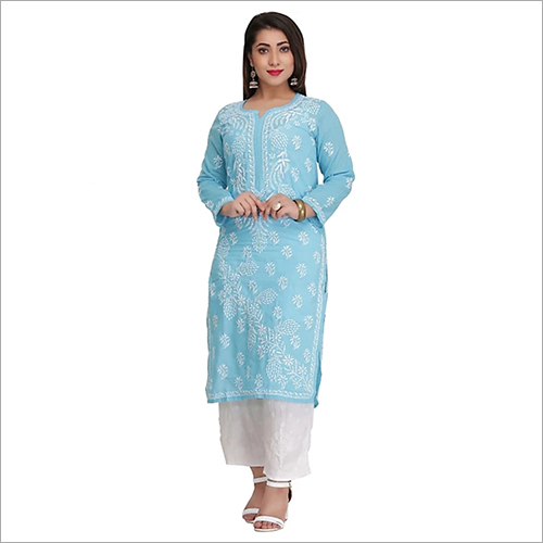 Ladies Embroidery Kurti - Cotton Blend, Size [S, M, L, XL], Available in Various Colors | Washable, Embroidered Design for All Seasons