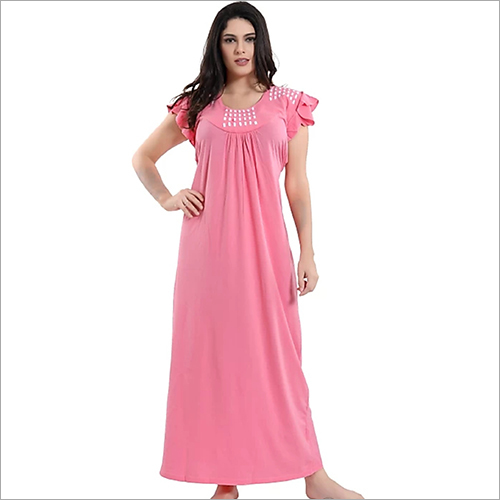 Plain Night Wear - Cotton Blend, Size S/L/XL, Pink | Versatile Night Dress for Women, Suitable for Rainy, Spring, Summer, and Winter Seasons