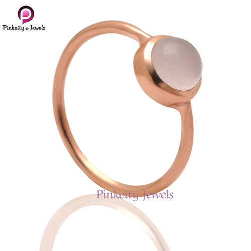 Round Pink Chalcedony 925 Silver Ring