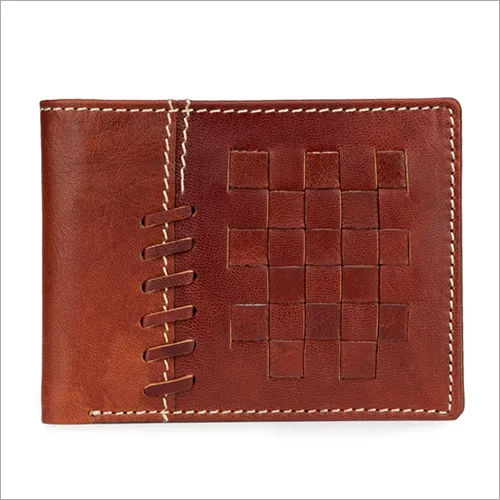 Mens Bifold Brown Leather Wallet Design: Weave Design