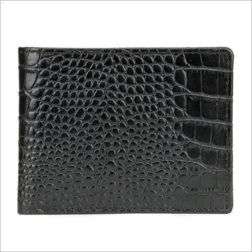 Mens Biofold Black Leather Wallet Design: Croco Textured Pattern