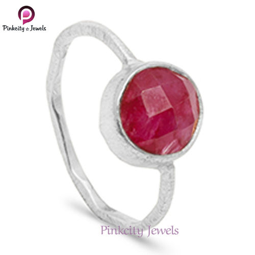 Round Ruby Gemstone 925 Silver Ring