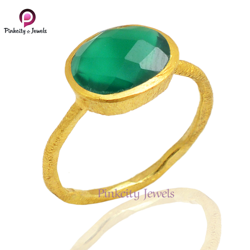 Oval Natural Green Onyx 925 Silver Ring