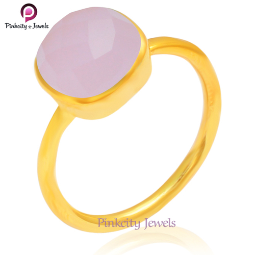 Cushion Pink Chalcedony 925 Silver Ring