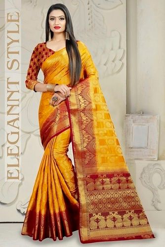 Banarasi Vastra Chanderi Silk Gharchola Pattern Zari Woven Saree Rusty