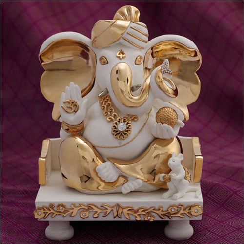 Light Weight Decorative Gold Plated Resin Ganesh Statue