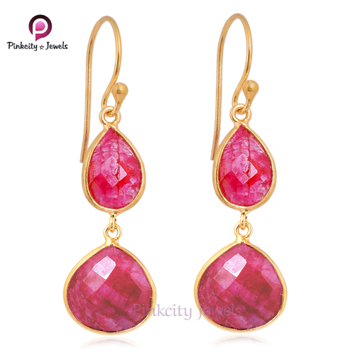 Hot Sale Ruby Faceted  925 Silver Earring Gender: Women