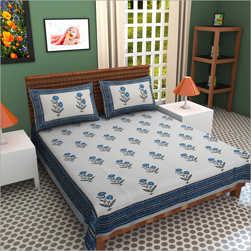 Available In Different Color Hand Block Printed Cotton Double Bed Sheet