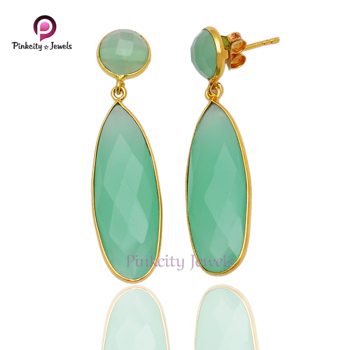 Aqua Chalcedony 925 Silver Earring Gender: Women
