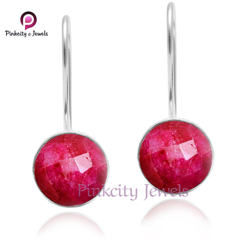 Ruby Round Faceted 925 Silver Earring Gender: Women