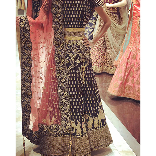 Ladies Georgette Lehenga - Crushed Velvet, Sizes S to XL | Traditional Style, Embroidered Pattern, Dry Clean Only