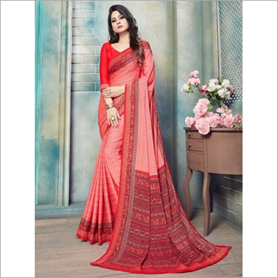 Red Pure Kasturi Crepe Casual Saree