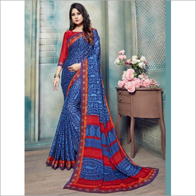 Navy Blue Pure Kasturi Crepe Casual Saree