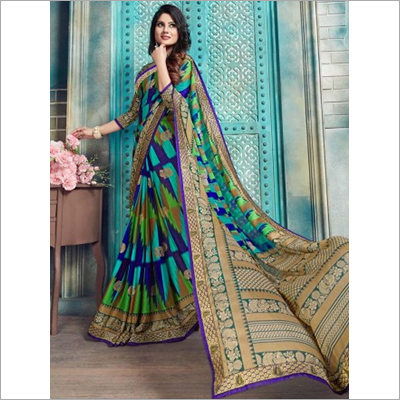 Green And Blue Pure Kasturi Crepe Casual Saree