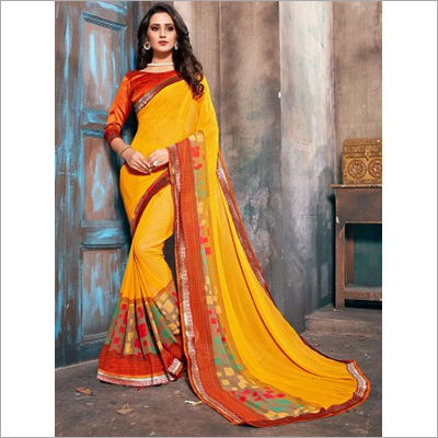 Yellow Faux Georgette Daily Wear Saree