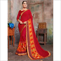Red And Orange Faux Georgette Daily Wear Saree