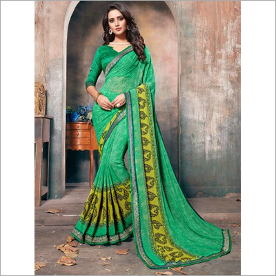 Green Faux Georgette Daily Wear Saree