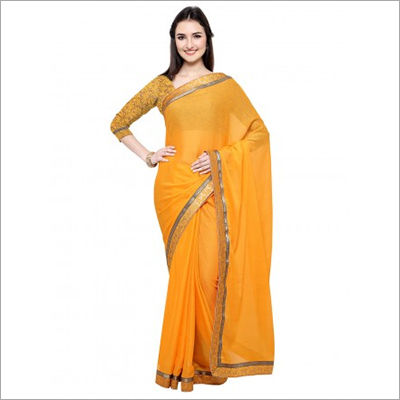 Buy Megha Designer Women's Yellow Colour Chiffon Saree With Blouse  Piece(AAROHI-YELLOW) at Amazon.in