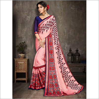 Light Pink Moss Chiffon Party Wear Saree
