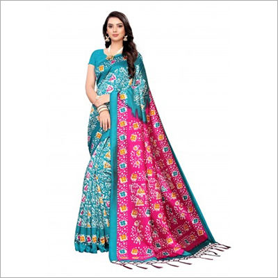 Multicolor Mysore Art Silk Contrast Tassel Pallu Saree