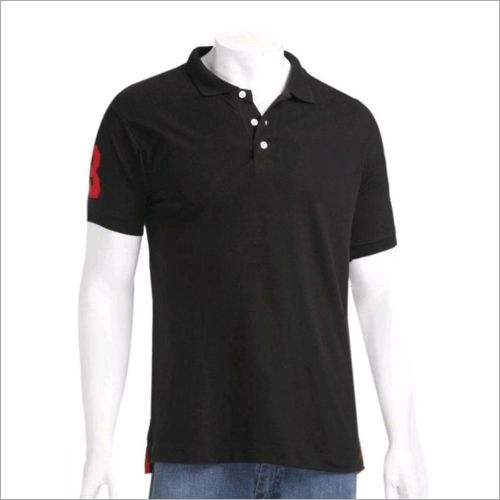 Mens Black Collared T-Shirt - Matty Fabric, Available In Multicolor, Sizes M-XXL | Short Sleeve, Polo Collar, Plain Pattern