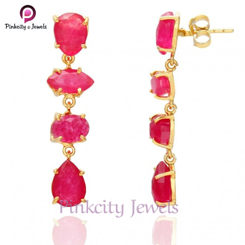 Hot Sale Ruby Faceted 925 Silver Earring Gender: Women