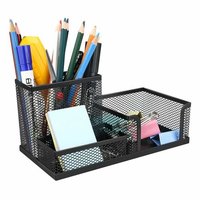 Metal Mesh Desk Supply Organizer - Mesh Wire Material | 3 Compartment Design, Perfect For Organizing Pens, Pencils, And Office Essentials