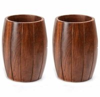 Cutlery And Utensil Organizer Condiments For Kitchen, Dining, Outdoors - Set Of 2 Sheesham Wood Barrel Holders | Creative Design, Rustic Finish, Hand-carved