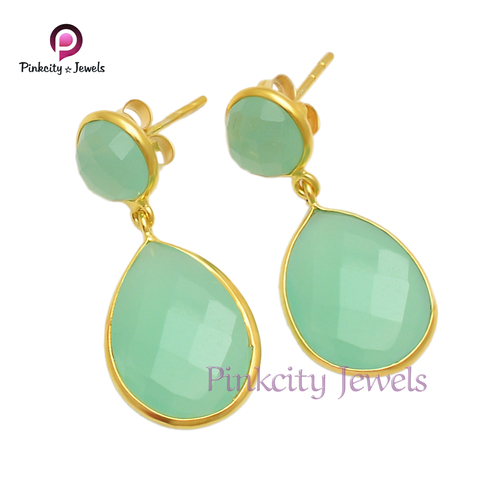 Aqua Chalcedony Faceted 925 Silver Earring Gender: Women