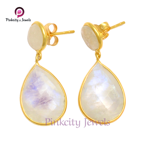 Natural Rainbow Moonstone 925 Silver Earring Gender: Women