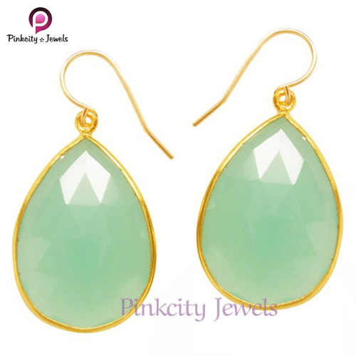 Beautiful Aqua Chalcedony 925 Silver Earring Gender: Women
