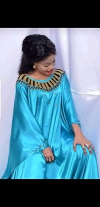 Silk Long Kaftan - Lightweight & Loose-fitting, Bohemian Blue Dress With Customized Logo | Dry Clean Only, Arabic Ethnic Design, Available In Sizes S To Xxl