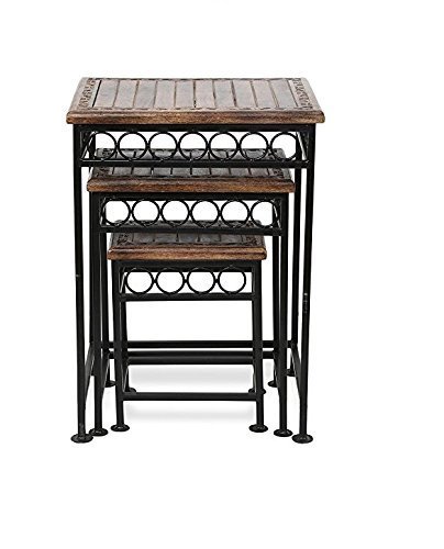 Home Decor Fancy Design Wood & Iron Table Set of 3 Size(LxBxH-17x14x23.5) inch Home Decor Fancy Design Wood & Iron Table Set of 3 Size(LxBxH-17x14x23.5) inch