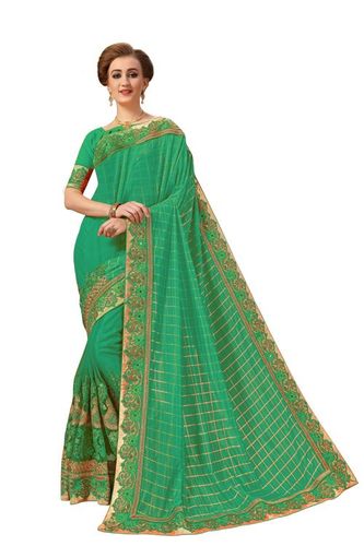 Embroidered Saree - Lycra and Net Fabric, 5.5 Mtr Length in Beige with Stone Work and Embellished Lace for Festive and Wedding Occasions