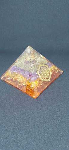Orgone Blue And Orange Onxy With Flower Of Life Logo Pyramid.