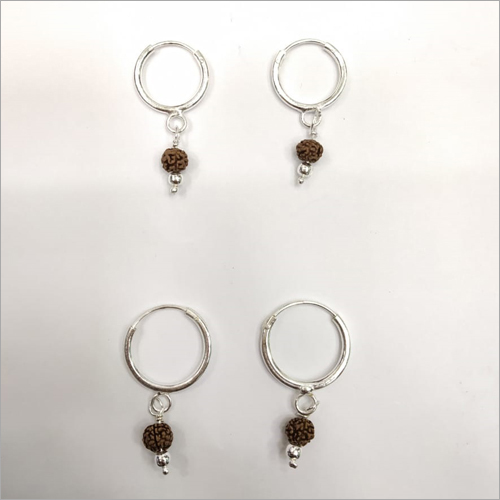 Rudraksh Silver Hoop Earrings - Silver Metal, Customizable Size | Elegant Hoop Design for Anniversary, Gift, and Party Occasions