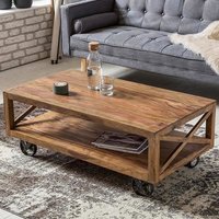 Wooden center Coffee Table with Iron Wheels