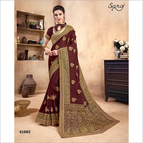 Silk Saree With Marooncolor with Work Saree