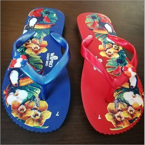 Lady Bird Hawai Slippers - PVC, 10x5 Inches, Blue/Red | Floral Design, Breathable, Comfortable, Durable, Lightweight, Stylish, Easy to Clean, Flat Thong Sole