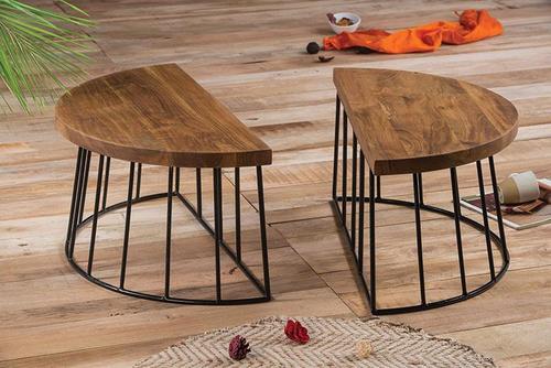 Durable Wooden Center Table Detachable With Iron Rings Base