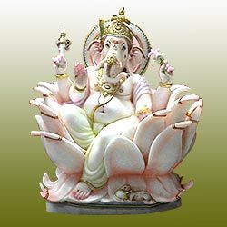 Marble Ganesh Statue With Lotus