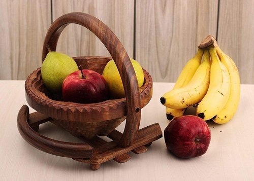 Handcrafted Wooden Fruit Basket - Eco-Friendly Design | Foldable Elegant Carvings Versatile for Dining Table or Floral Display