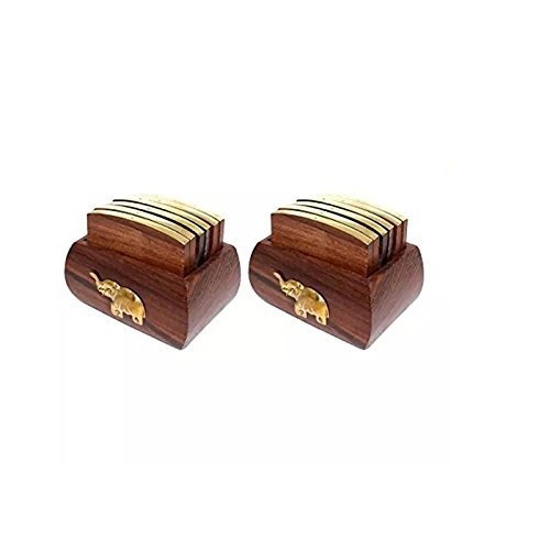 Wooden Tea Coaster in Brass Inlay Design Pack of 2