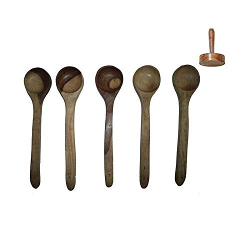 Brown Wooden Skimmer Set of 5 with A Masher Brown Wooden Skimmer Set of 5 with A Masher