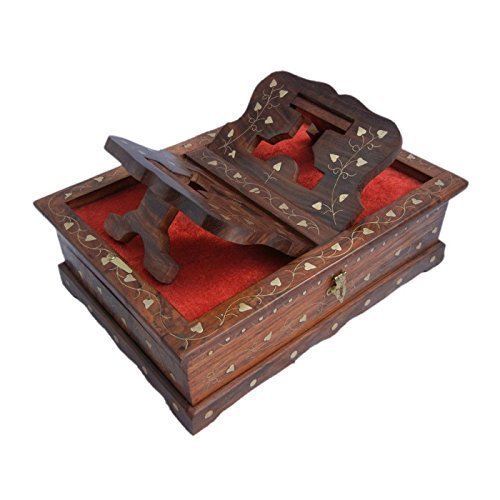Wooden Hand Carved Holy Books Stand and Box with Brass Work for Quran,Bible,Gita,Ved,Guru Granth Sahib Wooden Hand Carved Holy Books Stand and Box with Brass Work for Quran,Bible,Gita,Ved,Guru Granth Sahib