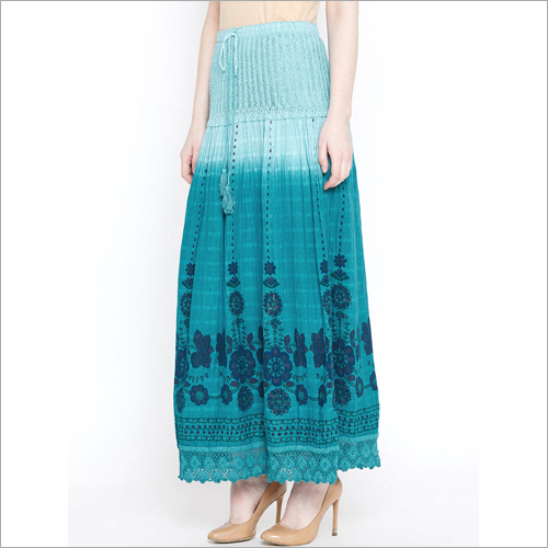 Printed Tiered Maxi Flared Skirt - Lightweight Breathable Cotton, Free Size, Printed Design for All Seasons - Comfortable Daily Wear