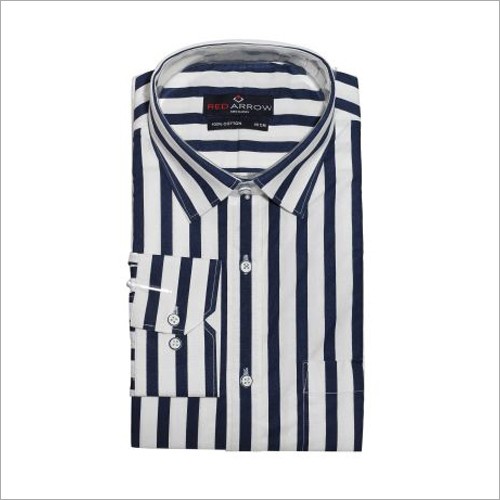 Blue And White Striped Cotton Semi Formal Shirts - Cotton, Sizes: S, M, L, XL | Washable, Suitable for All Seasons, Elegant Design