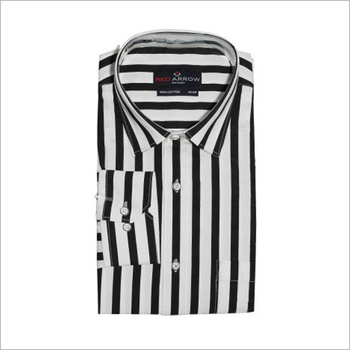 Washable Black And White Striped Cotton Semi Formal Shirts