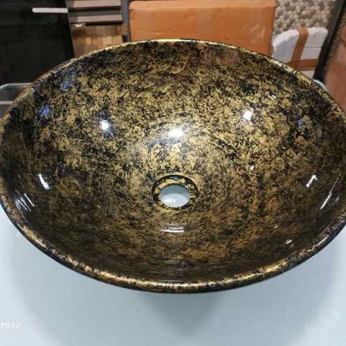 Metal Basin - Dark Gold, 15cm Depth, 40cm Diameter | Durable Material, Easy to Clean, Modern Look, Space Saving, Stylish Design