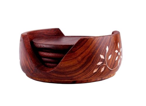 Wooden Round Drink Coasters Set of 6